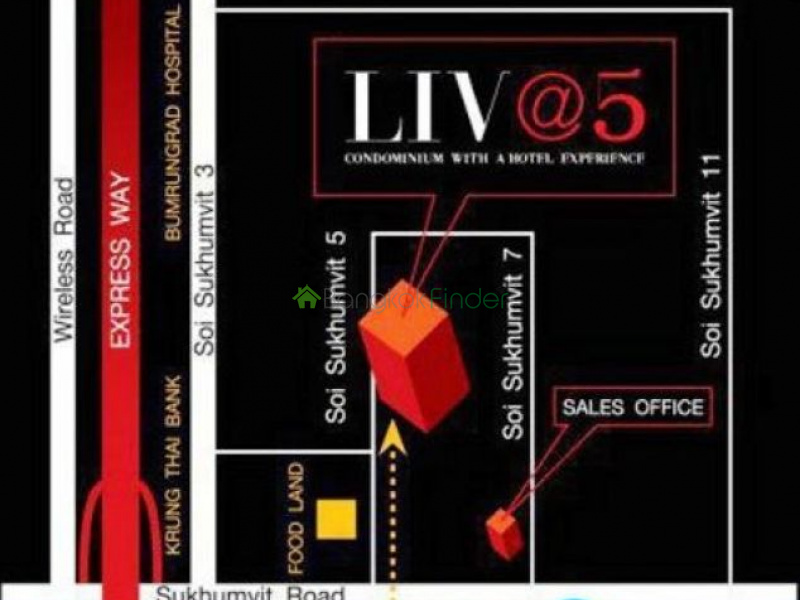 About LIV @ 5

LIV @ 5

LIV @ 5 is a condo project. LIV @ 5 has 8 floors and contains 140 total units, Units range from studio to 2 bedroom. LIV @ 5 at Khlong Toei, Bangkok has the following facilities: parking and security. Local amenities include hospitals such as Ambassador Alexander Health Center and Amrit Mantra, schools such as Duke Language School and Wannawit School, shopping centers such as 7-Eleven, Grand 5 Shopping Mall and M.j.K.World at Grand 5 Shoppingmall, restaurants such as Sunrise Bistro Thai Kitchen, Houesentraeger and Hosen Traeger Restaurant, and the public transport stations of Makkasan, Asok and Ratchaprarop.